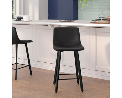 BLNK Caleb Commercial LeatherSoft Armless Counter Height Stools with Footrests with Black Matte Metal Frames Set of 2