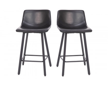 BLNK Caleb Commercial LeatherSoft Armless Counter Height Stools with Footrests with Black Matte Metal Frames Set of 2 - Black