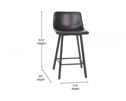 BLNK Caleb Commercial LeatherSoft Armless Counter Height Stools with Footrests with Black Matte Metal Frames Set of 2 - Black