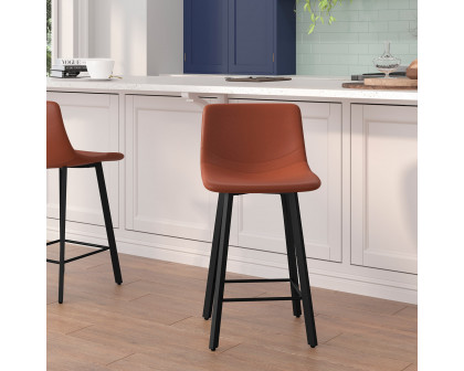 BLNK Caleb Commercial LeatherSoft Armless Counter Height Stools with Footrests with Black Matte Metal Frames Set of 2