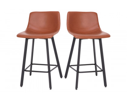 BLNK Caleb Commercial LeatherSoft Armless Counter Height Stools with Footrests with Black Matte Metal Frames Set of 2 - Cognac