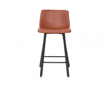 BLNK Caleb Commercial LeatherSoft Armless Counter Height Stools with Footrests with Black Matte Metal Frames Set of 2 - Cognac