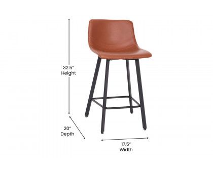 BLNK Caleb Commercial LeatherSoft Armless Counter Height Stools with Footrests with Black Matte Metal Frames Set of 2 - Cognac