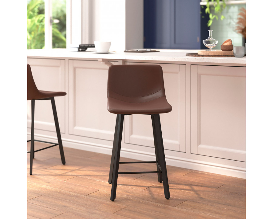 BLNK Caleb Commercial LeatherSoft Armless Counter Height Stools with Footrests with Black Matte Metal Frames Set of 2