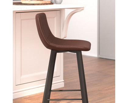 BLNK Caleb Commercial LeatherSoft Armless Counter Height Stools with Footrests with Black Matte Metal Frames Set of 2