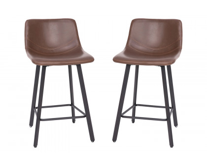 BLNK Caleb Commercial LeatherSoft Armless Counter Height Stools with Footrests with Black Matte Metal Frames Set of 2 - Chocolate Brown