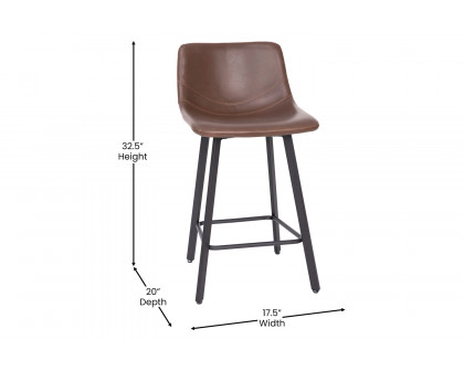 BLNK Caleb Commercial LeatherSoft Armless Counter Height Stools with Footrests with Black Matte Metal Frames Set of 2 - Chocolate Brown