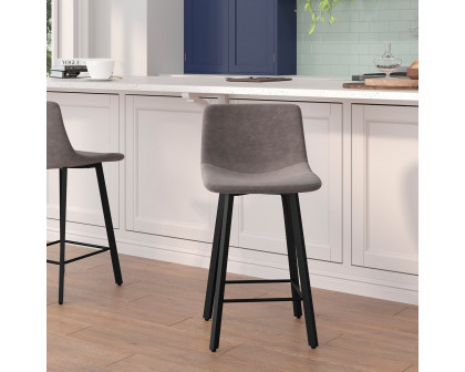 BLNK Caleb Commercial LeatherSoft Armless Counter Height Stools with Footrests with Black Matte Metal Frames Set of 2