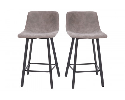 BLNK Caleb Commercial LeatherSoft Armless Counter Height Stools with Footrests with Black Matte Metal Frames Set of 2 - Gray