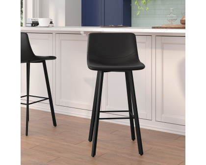 BLNK Caleb LeatherSoft Armless Bar Height Commercial Grade Bar Stools with Footrests and Black Matte Iron Frames Set of 2