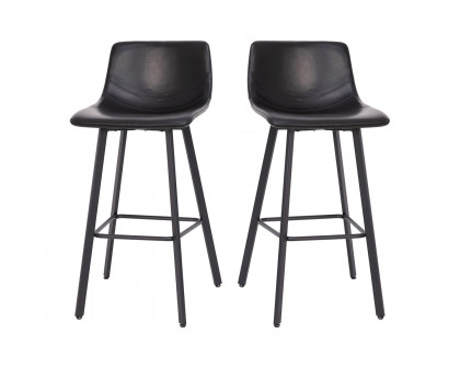 BLNK Caleb LeatherSoft Armless Bar Height Commercial Grade Bar Stools with Footrests and Black Matte Iron Frames Set of 2 - Black