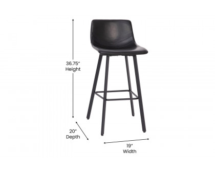 BLNK Caleb LeatherSoft Armless Bar Height Commercial Grade Bar Stools with Footrests and Black Matte Iron Frames Set of 2 - Black