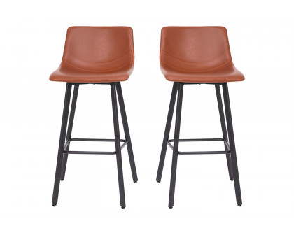 BLNK Caleb LeatherSoft Armless Bar Height Commercial Grade Bar Stools with Footrests and Black Matte Iron Frames Set of 2 - Cognac