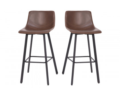 BLNK Caleb LeatherSoft Armless Bar Height Commercial Grade Bar Stools with Footrests and Black Matte Iron Frames Set of 2 - Chocolate Brown