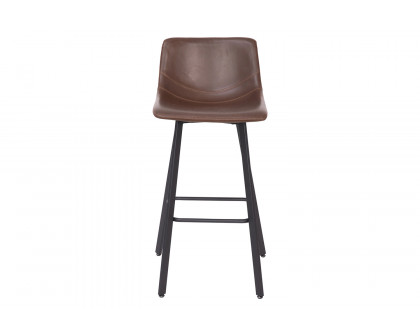 BLNK Caleb LeatherSoft Armless Bar Height Commercial Grade Bar Stools with Footrests and Black Matte Iron Frames Set of 2 - Chocolate Brown