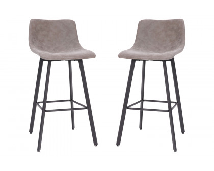 BLNK Caleb LeatherSoft Armless Bar Height Commercial Grade Bar Stools with Footrests and Black Matte Iron Frames Set of 2 - Gray