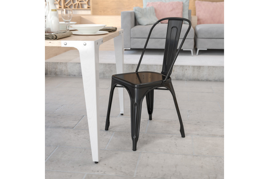 BLNK™ Perry Commercial Metal Indoor-Outdoor Stackable Chair - Black