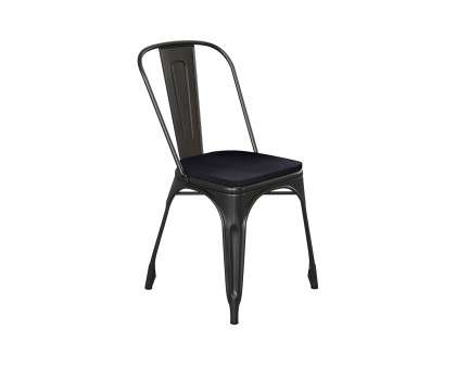 BLNK Perry Commercial Metal Indoor-Outdoor Stackable Chair with Poly Resin Wood Seat - Black