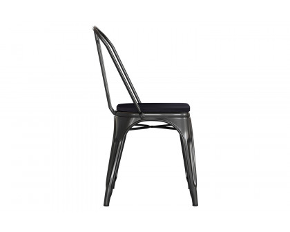 BLNK Perry Commercial Metal Indoor-Outdoor Stackable Chair with Poly Resin Wood Seat - Black