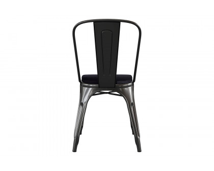 BLNK Perry Commercial Metal Indoor-Outdoor Stackable Chair with Poly Resin Wood Seat - Black