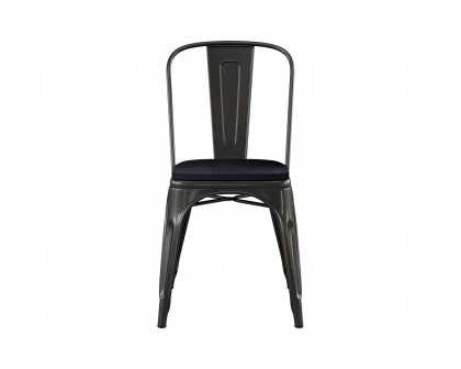 BLNK Perry Commercial Metal Indoor-Outdoor Stackable Chair with Poly Resin Wood Seat - Black