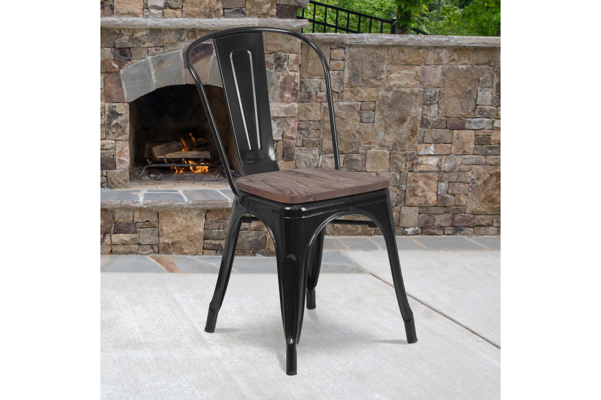 BLNK™ Perry Metal Stackable Chair with Wood Seat - Black