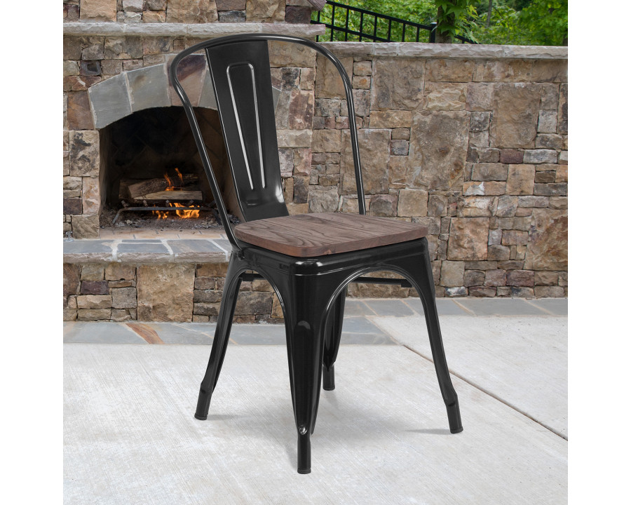 BLNK Perry Metal Stackable Chair with Wood Seat - Black