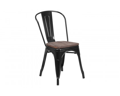 BLNK™ Perry Metal Stackable Chair with Wood Seat - Black