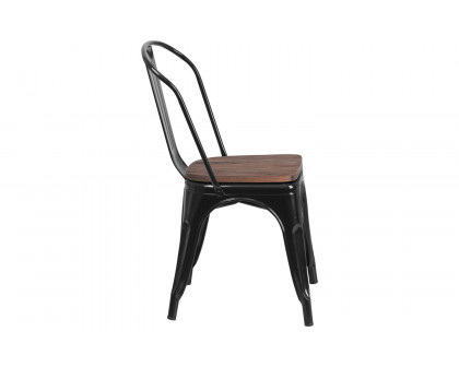 BLNK™ Perry Metal Stackable Chair with Wood Seat - Black