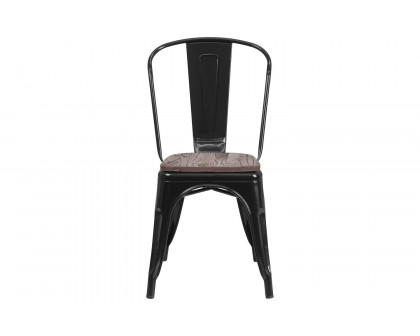 BLNK™ Perry Metal Stackable Chair with Wood Seat - Black