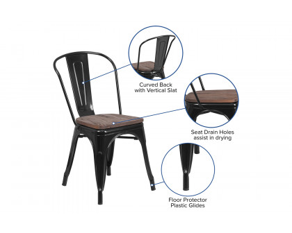 BLNK™ Perry Metal Stackable Chair with Wood Seat - Black