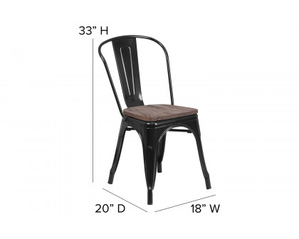 BLNK™ Perry Metal Stackable Chair with Wood Seat - Black