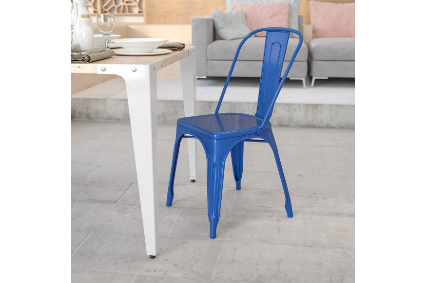 BLNK™ Perry Commercial Metal Indoor-Outdoor Stackable Chair - Blue