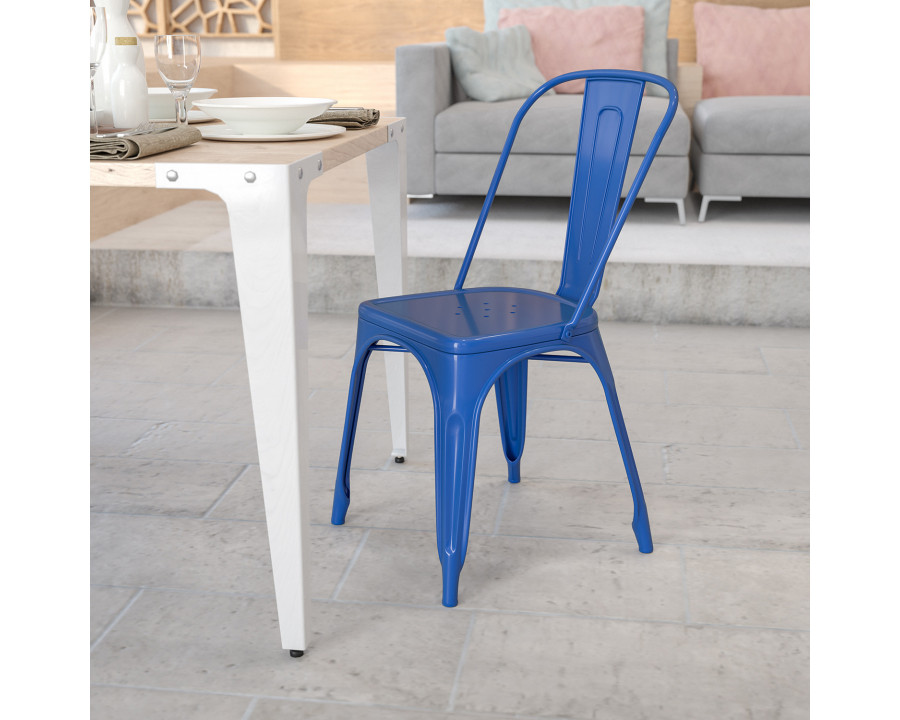 BLNK Perry Commercial Metal Indoor-Outdoor Stackable Chair - Blue