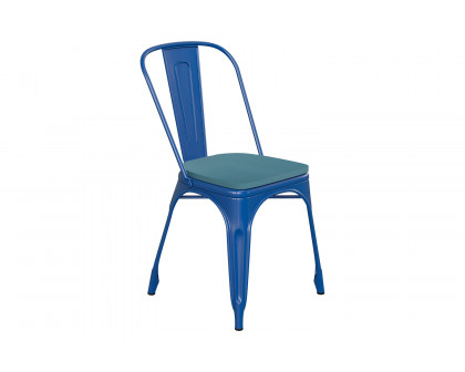 BLNK Perry Commercial Metal Indoor-Outdoor Stackable Chair with Poly Resin Wood Seat - Blue/Teal Blue