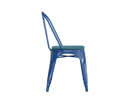 BLNK Perry Commercial Metal Indoor-Outdoor Stackable Chair with Poly Resin Wood Seat - Blue/Teal Blue