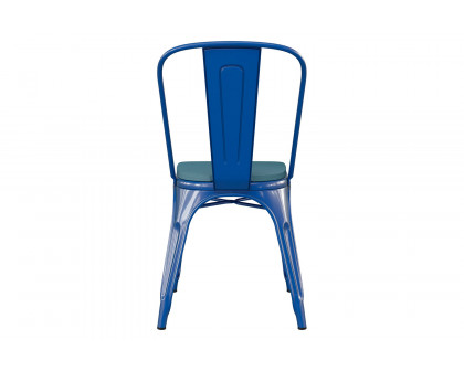 BLNK Perry Commercial Metal Indoor-Outdoor Stackable Chair with Poly Resin Wood Seat - Blue/Teal Blue