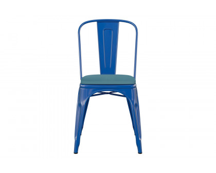 BLNK Perry Commercial Metal Indoor-Outdoor Stackable Chair with Poly Resin Wood Seat - Blue/Teal Blue