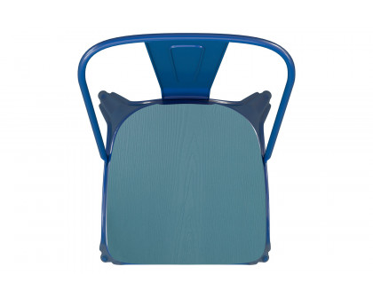 BLNK Perry Commercial Metal Indoor-Outdoor Stackable Chair with Poly Resin Wood Seat - Blue/Teal Blue