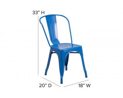 BLNK Perry Commercial Metal Indoor-Outdoor Stackable Chair with Poly Resin Wood Seat - Blue/Teal Blue