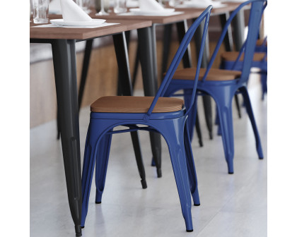 BLNK Perry Commercial Metal Indoor-Outdoor Stackable Chair with Poly Resin Wood Seat - Blue/Teak