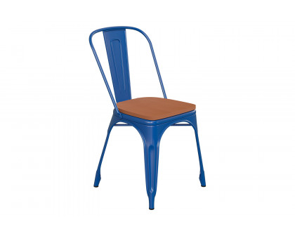 BLNK Perry Commercial Metal Indoor-Outdoor Stackable Chair with Poly Resin Wood Seat - Blue/Teak