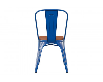 BLNK Perry Commercial Metal Indoor-Outdoor Stackable Chair with Poly Resin Wood Seat - Blue/Teak