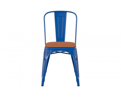 BLNK Perry Commercial Metal Indoor-Outdoor Stackable Chair with Poly Resin Wood Seat - Blue/Teak