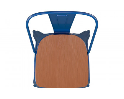 BLNK Perry Commercial Metal Indoor-Outdoor Stackable Chair with Poly Resin Wood Seat - Blue/Teak