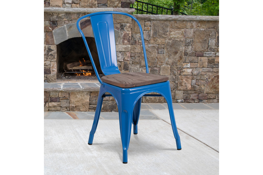 BLNK™ Perry Metal Stackable Chair with Wood Seat - Blue