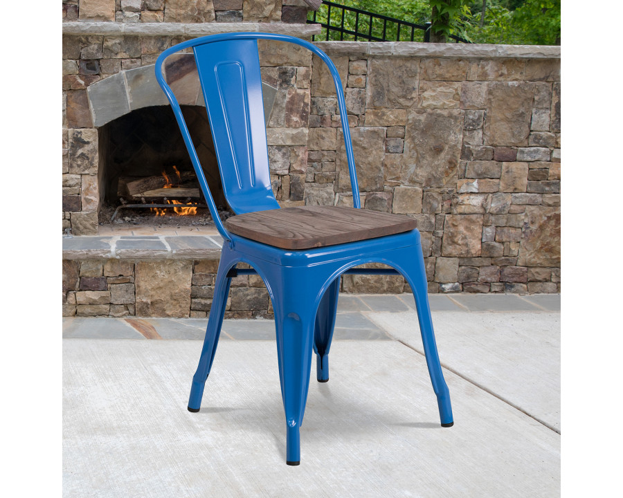 BLNK Perry Metal Stackable Chair with Wood Seat - Blue