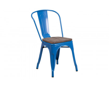 BLNK™ Perry Metal Stackable Chair with Wood Seat - Blue