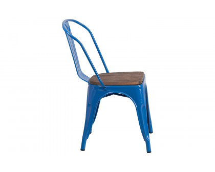 BLNK™ Perry Metal Stackable Chair with Wood Seat - Blue