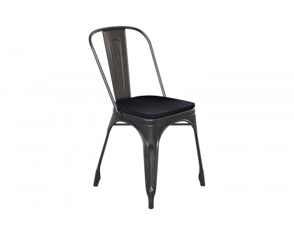 BLNK Perry Commercial Metal Indoor-Outdoor Stackable Chair with Poly Resin Wood Seat - Black-Antique Gold/Black